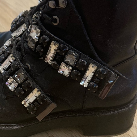 Zara Jeweled Black Lace Up Combat Boots - Picture 3 of 8